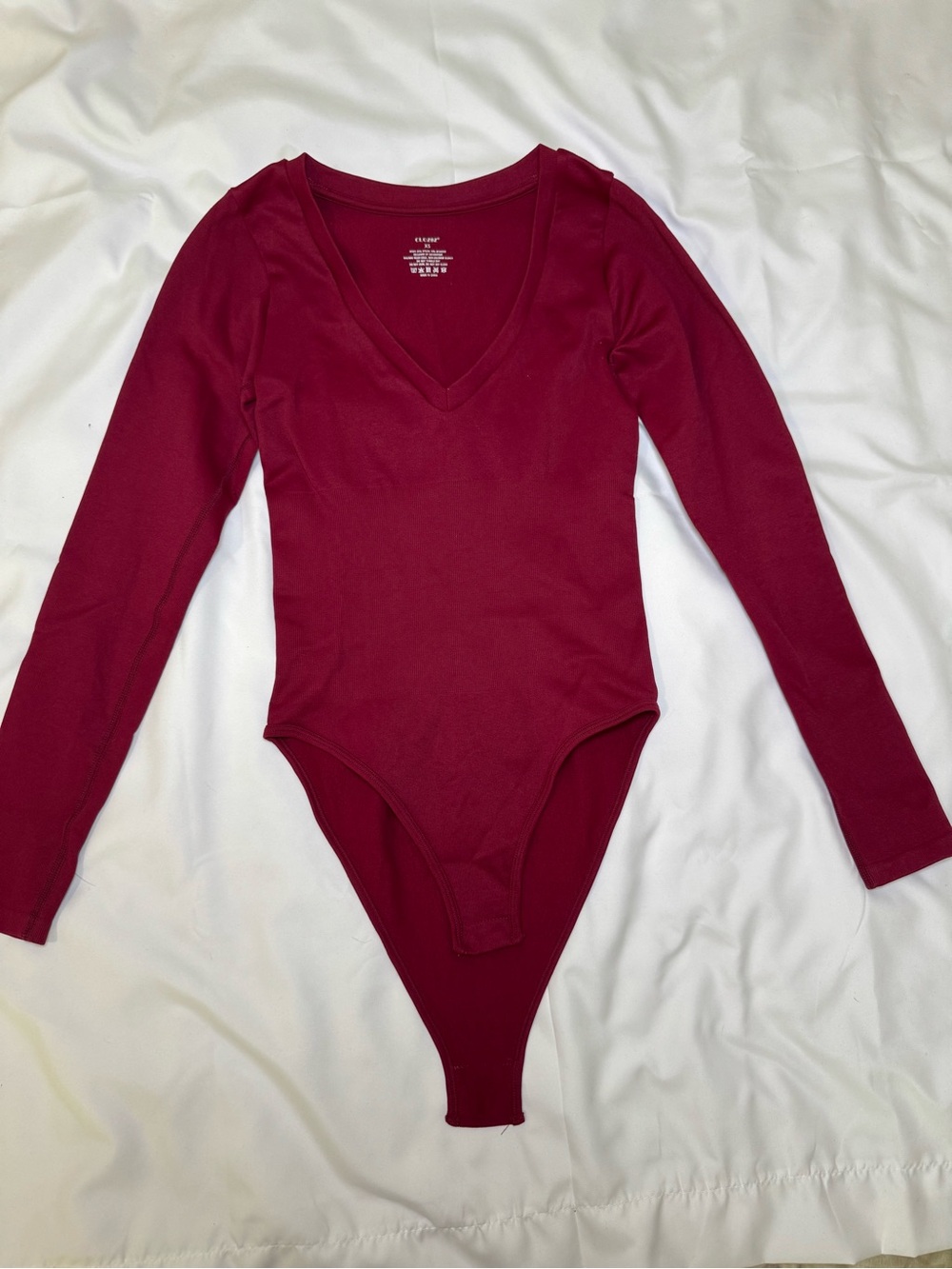 Long Sleeve V-Neck Bodysuit in Berry